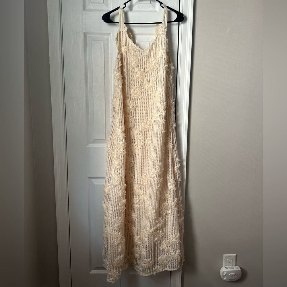 En Saison Cream Floral Appliqué Maxi Dress with tie shoulders